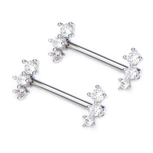 Surgical Steel Nipple Barbells with Forward Facing 3 Clear CZ Gem