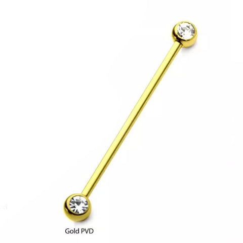 34mm Gold Pvd CZ Industrial Barbell