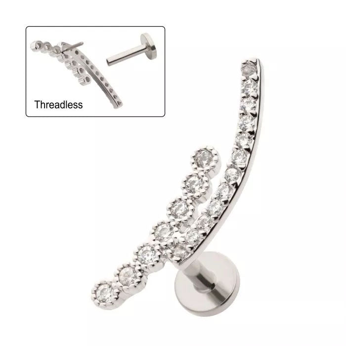 Threadless Double Row 18g Round CZ Flat Back Cartilage Barbell
