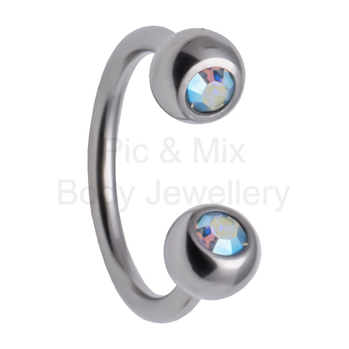 Surgical Steel Circular barbell - 1.2 x 8/10mm with 4mm Crystal Tops