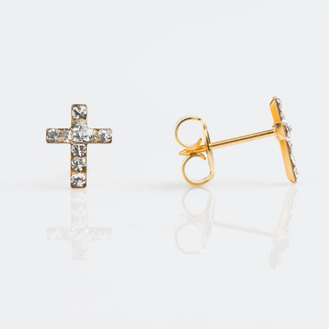 Initial Piercing - 18ct Gold Cross with set cubic zircon earrings