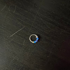 Sterling Silver Nose  ring - Synthetic opal ball with Blue Centre