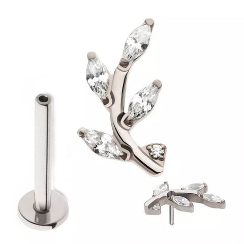 Titanium Threadless Labret - Silver Vine
