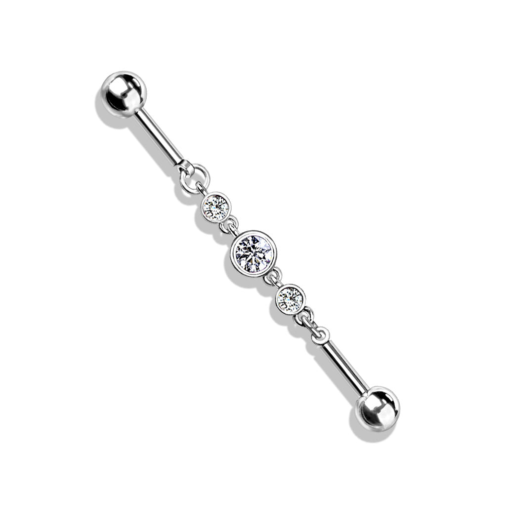 Triple Round CZ Chain 316L Surgical Steel Industrial Barbell