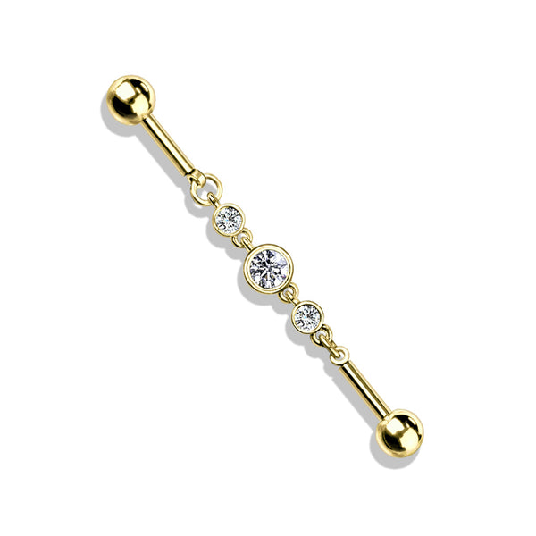 Triple Round CZ Chain 316L Surgical Steel Industrial Barbell