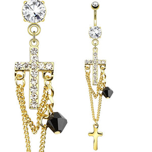 Cross Multi Chains Gold Plated Navel Ring