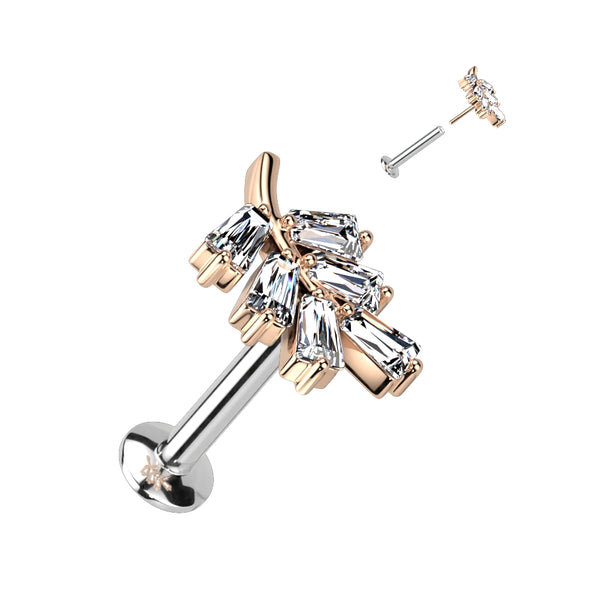 CZ Leaf Threadless Push In Top 316L Surgical Steel Labret