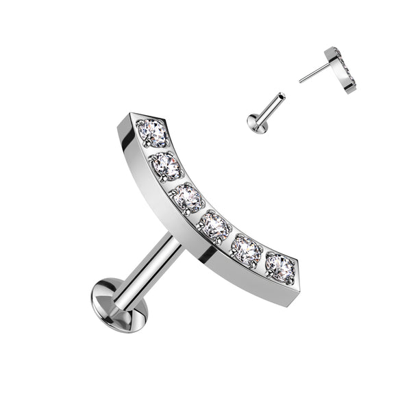 5 CNC Set CZ Curved Threadless Push In Top All 316L Surgical Steel Labret With Convex Back Stud
