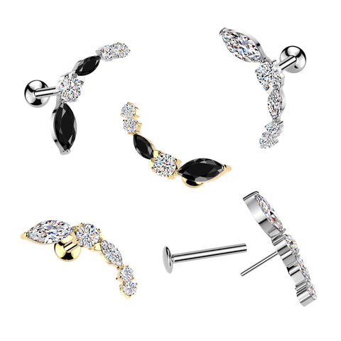 All 316L Threadless Push In Convex Stud With Different Shape CZ Top