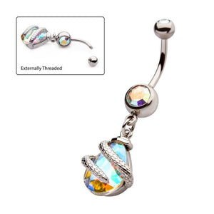Teardrop AB Pear Shape wrapped in a surgical steel snake Belly Bar