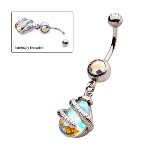 Teardrop AB Pear Shape wrapped in a surgical steel snake Belly Bar