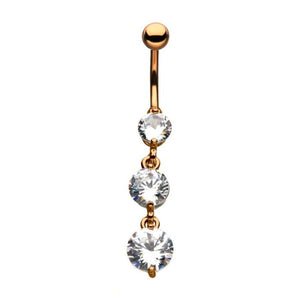 Rose Gold Belly with 3 CZ Gem Dangle