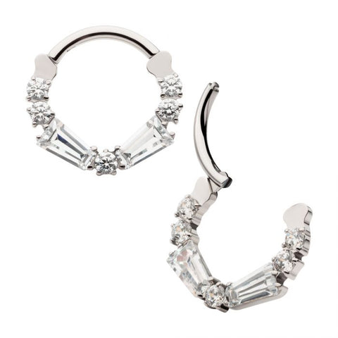 Ti Hinged Clustered Prong set Baguette & Round Cz