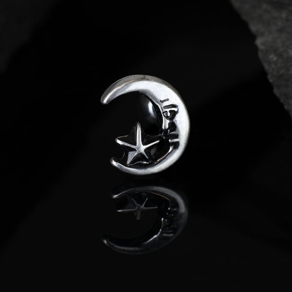 Moon and Star Antique Silver Plated Top 316L Surgical Steel Ear Cartilage Barbell Studs