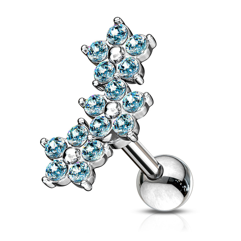 Triple 5 Crystals Flower Cluster 316L Surgical Steel Barbell