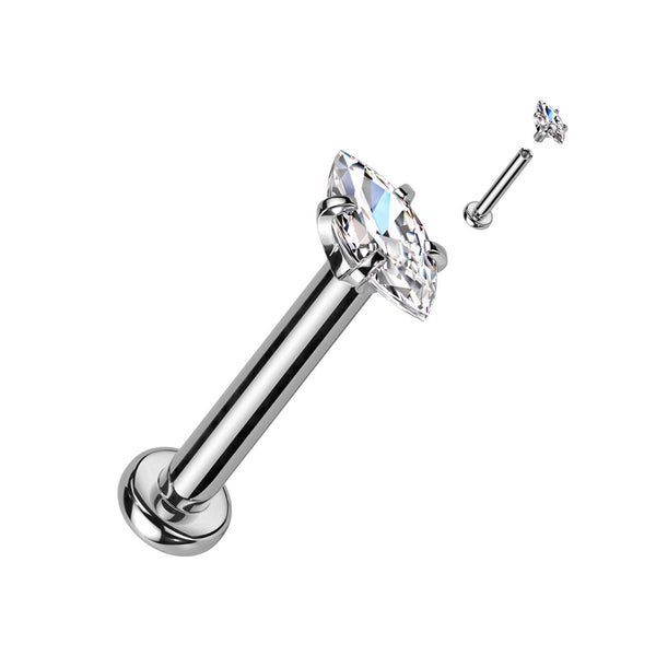 Marquise CZ 316L Internally Threaded Labret, Monroe, Cartilage Stud Rings