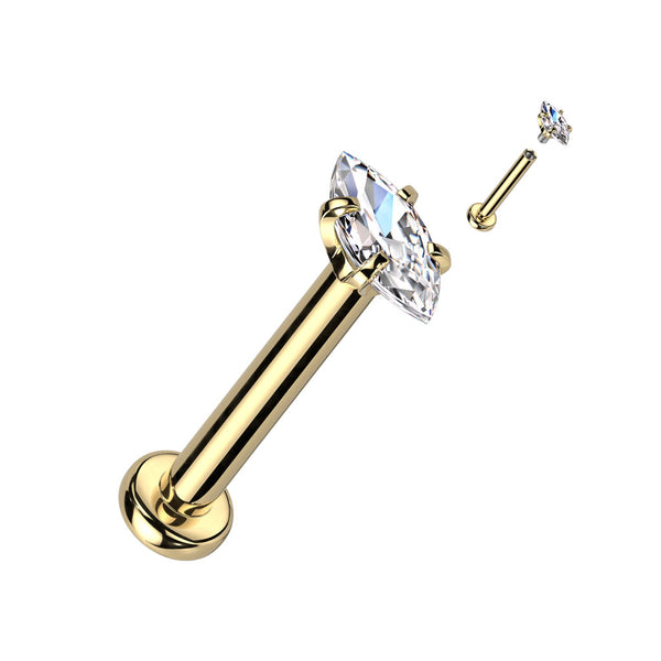Marquise CZ 316L Internally Threaded Labret, Monroe, Cartilage Stud Rings