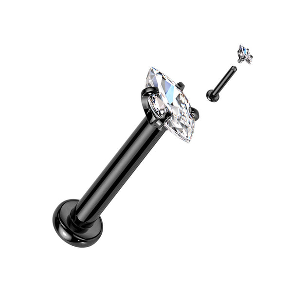Marquise CZ 316L Internally Threaded Labret, Monroe, Cartilage Stud Rings
