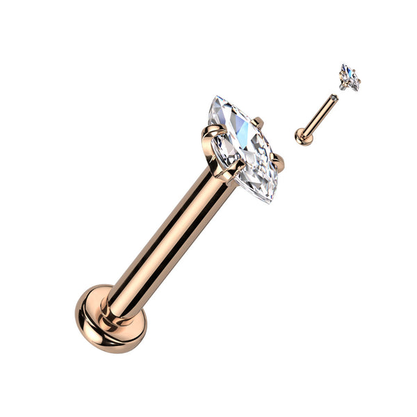 Marquise CZ 316L Internally Threaded Labret, Monroe, Cartilage Stud Rings