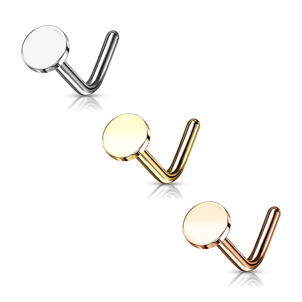 Circular Flat Top 316L Surgical Steel "L" Bend Nose Stud Rings