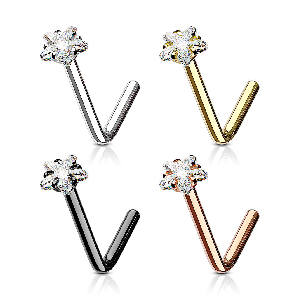 Steel Crystal Star Claw set L Bend nose stud