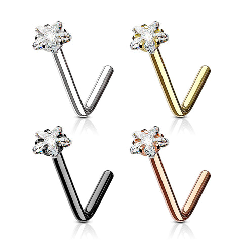 Steel Crystal Star Claw set L Bend nose stud