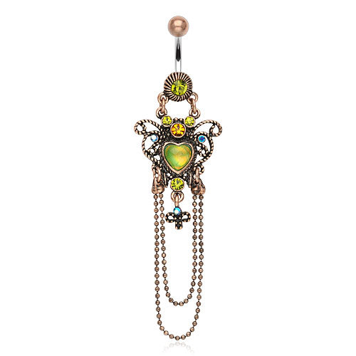 316L Surgical Steel Vintage Flower With Butterfly & Chain Drop Beads Dangle Belly Button Ring (Copy)