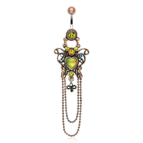 316L Surgical Steel Vintage Flower With Butterfly & Chain Drop Beads Dangle Belly Button Ring (Copy)