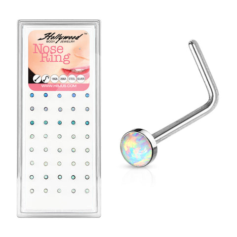 Opal Set Flat Top "L" Bend 20 Gauge 316L Surgical Steel Nose Bone