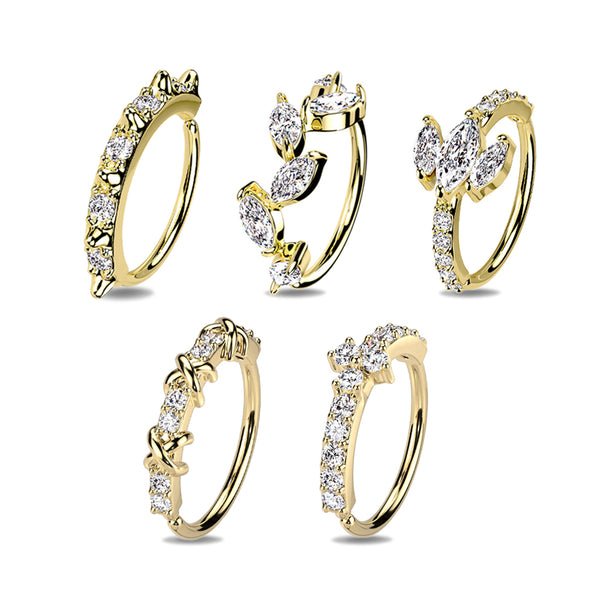 Price per piece Mixed Styles CZ Paved Nose Hoop Rings Pack (5 Styles X 4 Pcs)