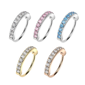 Single Lined Embedded CZ Bendable Nose Hoop Rings