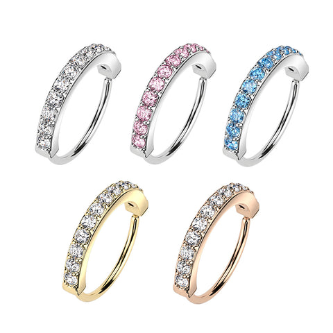 Single Lined Embedded CZ Bendable Nose Hoop Rings