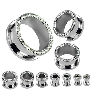 CZ Lined Rim 316L Surgical Steel Screw Fit Flesh Tunnel