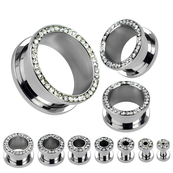 CZ Lined Rim 316L Surgical Steel Screw Fit Flesh Tunnel
