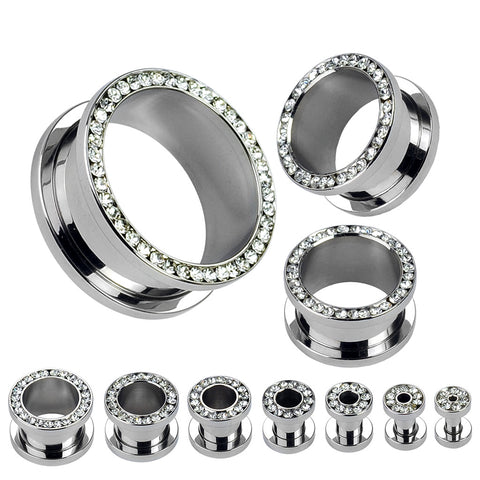 CZ Lined Rim 316L Surgical Steel Screw Fit Flesh Tunnel