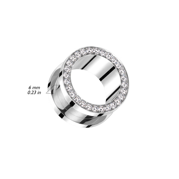 CZ Lined Rim 316L Surgical Steel Screw Fit Flesh Tunnel