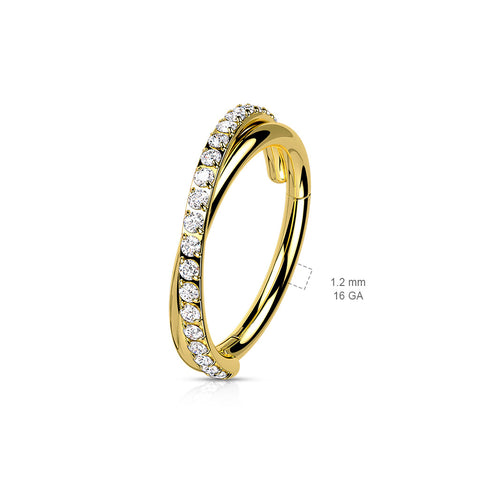 316L Surgical Steel Hinged Segment with Criss-Cross CZ Paved Lines