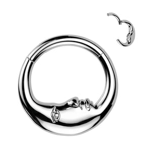 316L Surgical Steel Double Sided Face Moon Hinged Segment Hoop Ring