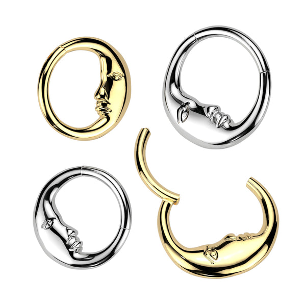316L Surgical Steel Double Sided Face Moon Hinged Segment Hoop Ring