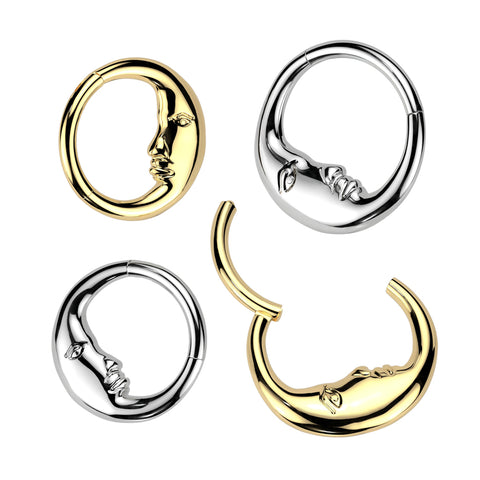 316L Surgical Steel Double Sided Face Moon Hinged Segment Hoop Ring