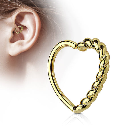 Half Braided Heart 16 Gauge Ear Cartilage/Daith Hoop Rings 1.2x10mm