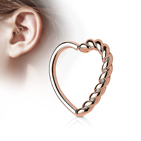 Half Braided Heart 16 Gauge Ear Cartilage/Daith Hoop Rings 1.2x10mm