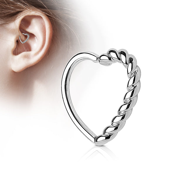 Half Braided Heart 16 Gauge Ear Cartilage/Daith Hoop Rings 1.2x10mm