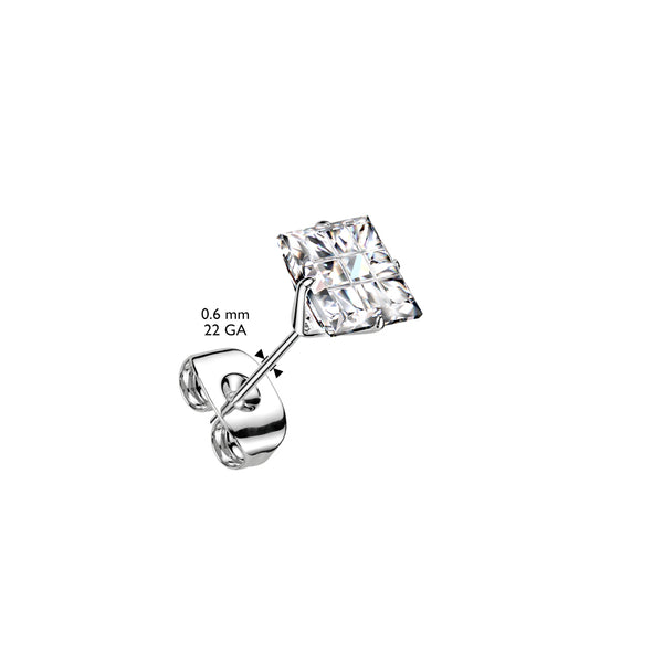Pair of 316L Surgical Steel Multi Faceted Square Grid Gem Earring