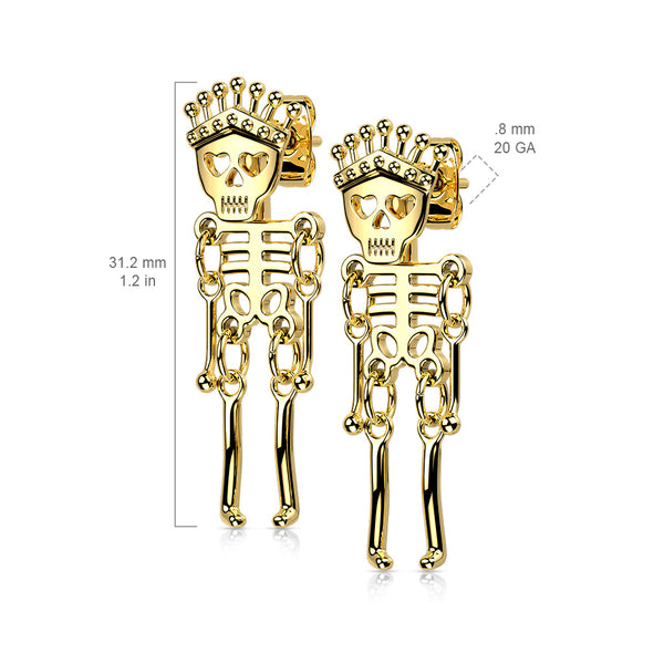 316L Surgical Steel Skeleton Dangle Stud Earrings