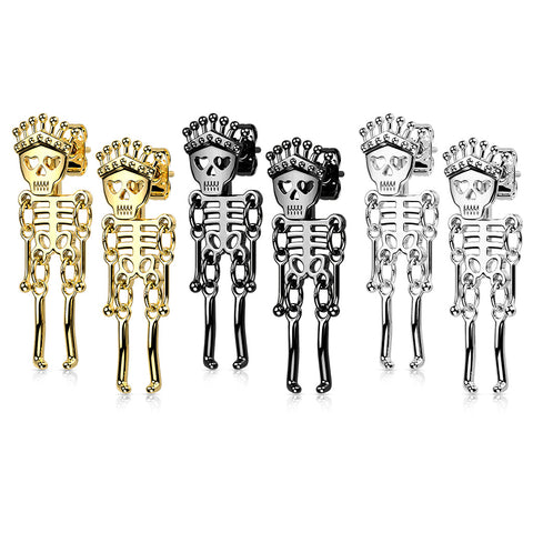 316L Surgical Steel Skeleton Dangle Stud Earrings