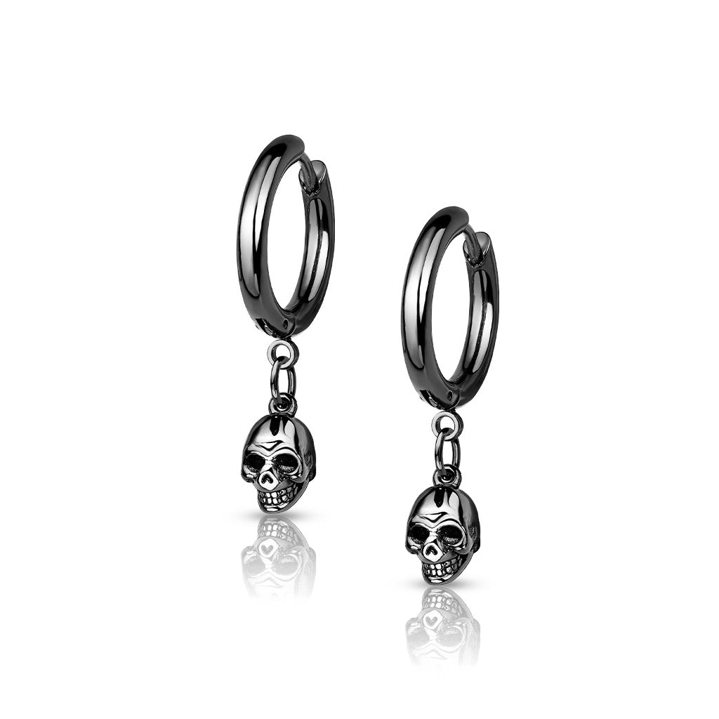 316L Surgical Steel Hoop Earrings With Skull Dangle