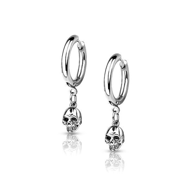 316L Surgical Steel Hoop Earrings With Skull Dangle