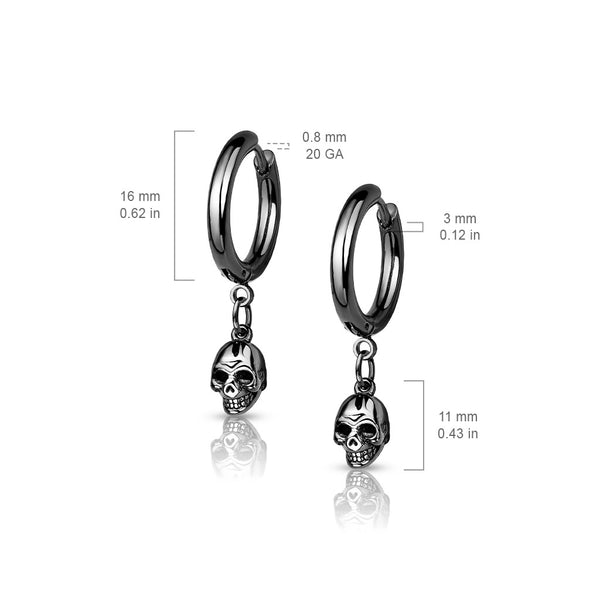 316L Surgical Steel Hoop Earrings With Skull Dangle