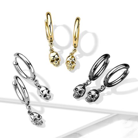 316L Surgical Steel Hoop Earrings With Skull Dangle